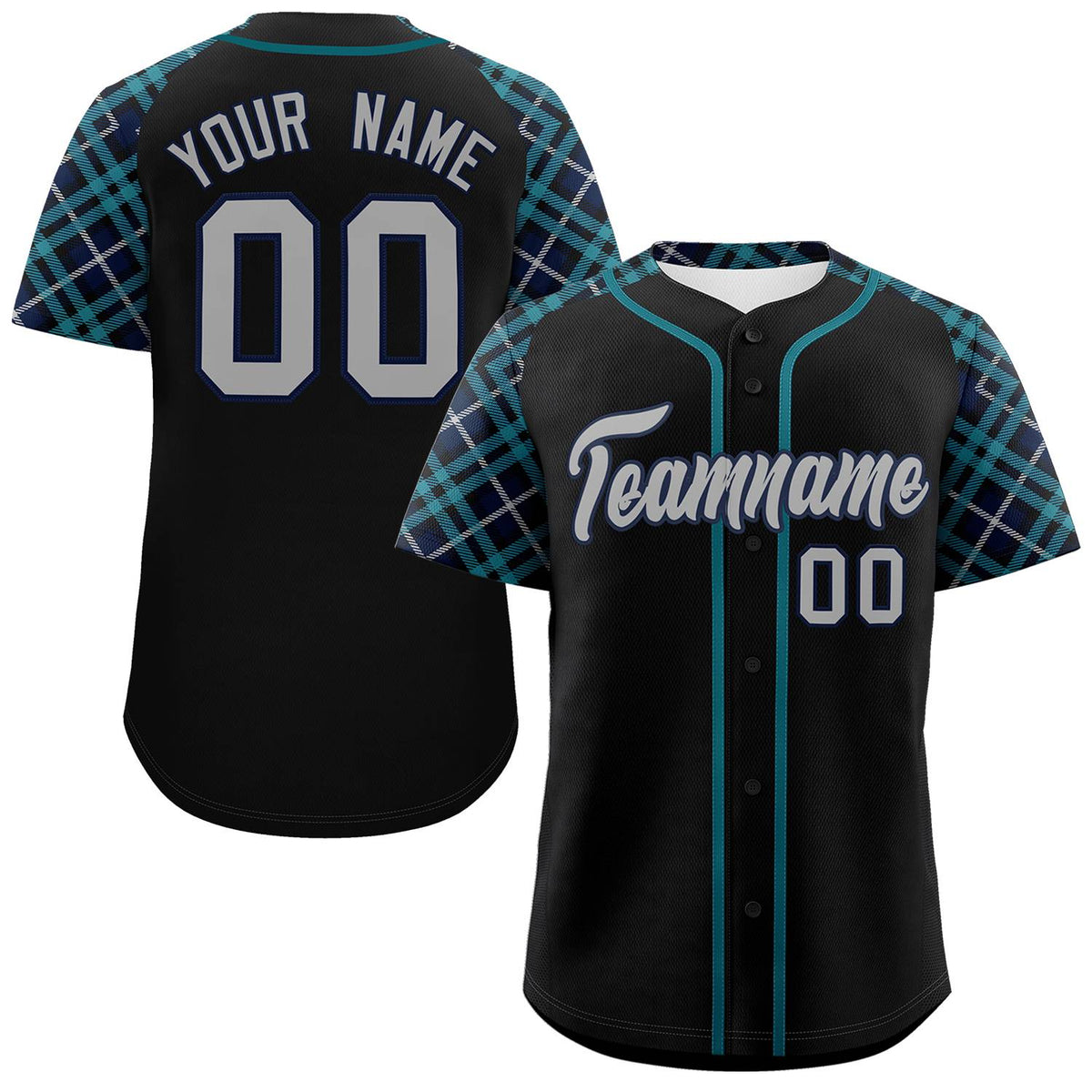 Custom Black Light Gray-Navy Personalized Raglan Sleeves Authentic Baseball Jersey | KXKSHOP