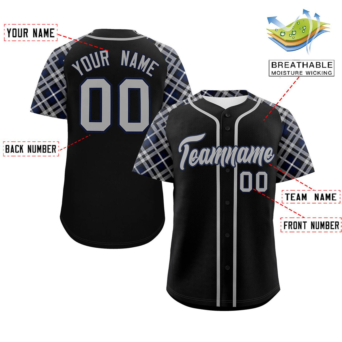 Custom Black Gray-Navy Personalized Raglan Sleeves Authentic Baseball Jersey | KXKSHOP