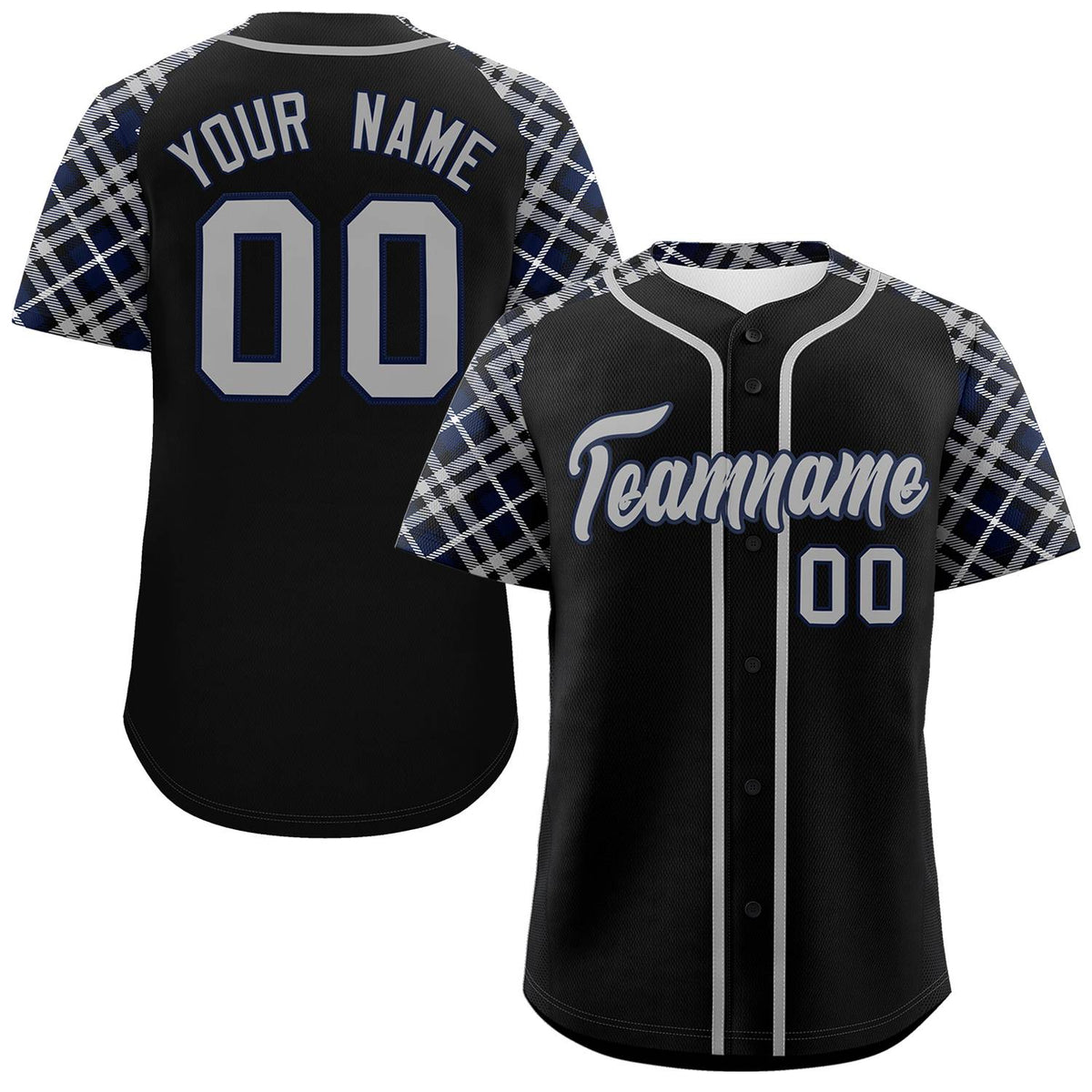 Custom Black Gray-Navy Personalized Raglan Sleeves Authentic Baseball Jersey | KXKSHOP