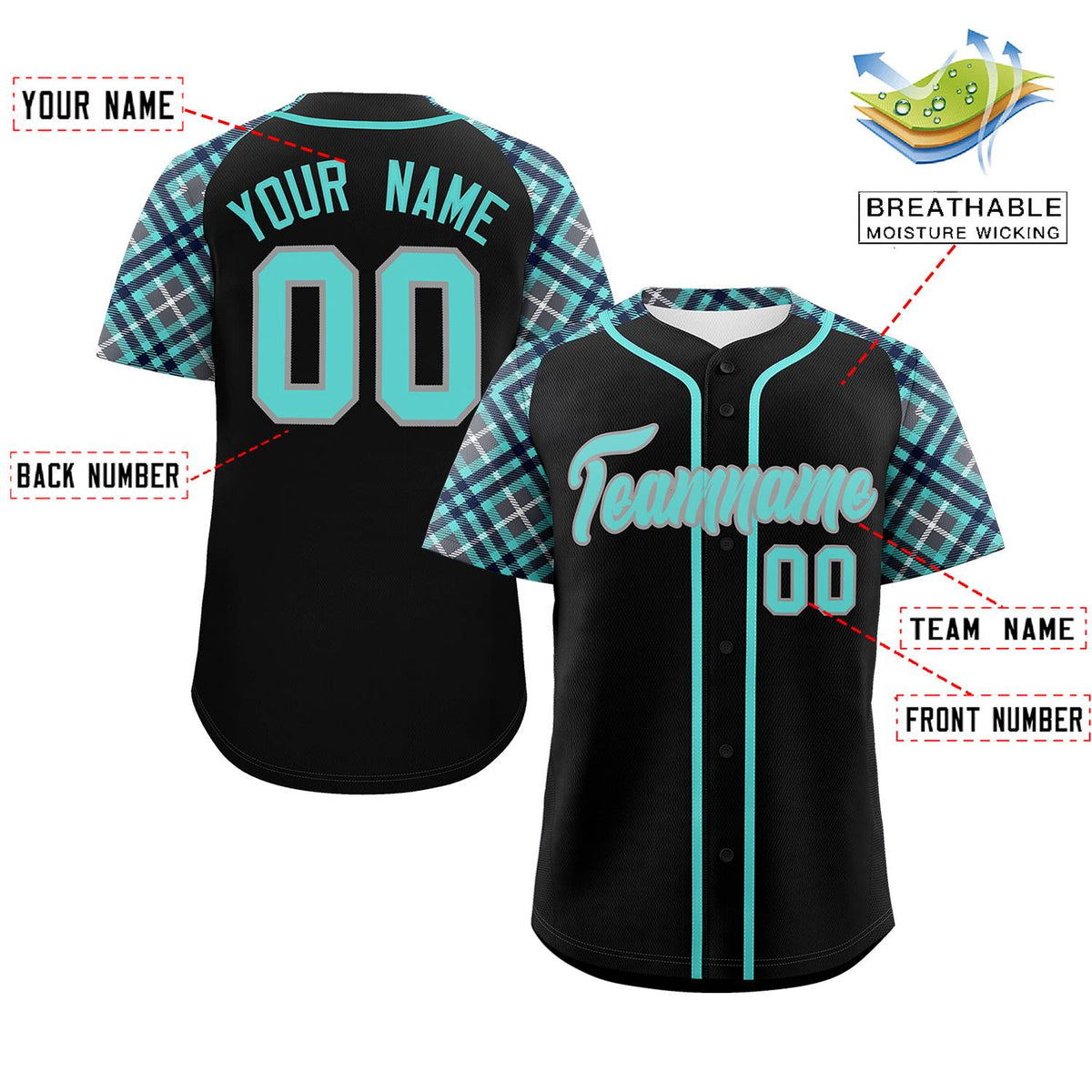 Custom Black Bright Green-Gray Personalized Raglan Sleeves Authentic Baseball Jersey | KXKSHOP