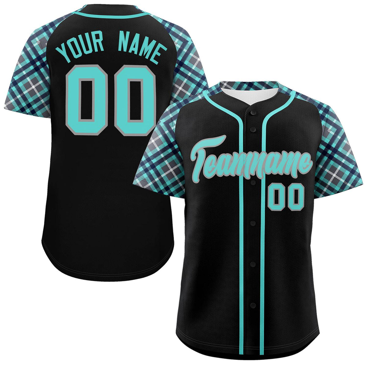 Custom Black Bright Green-Gray Personalized Raglan Sleeves Authentic Baseball Jersey | KXKSHOP