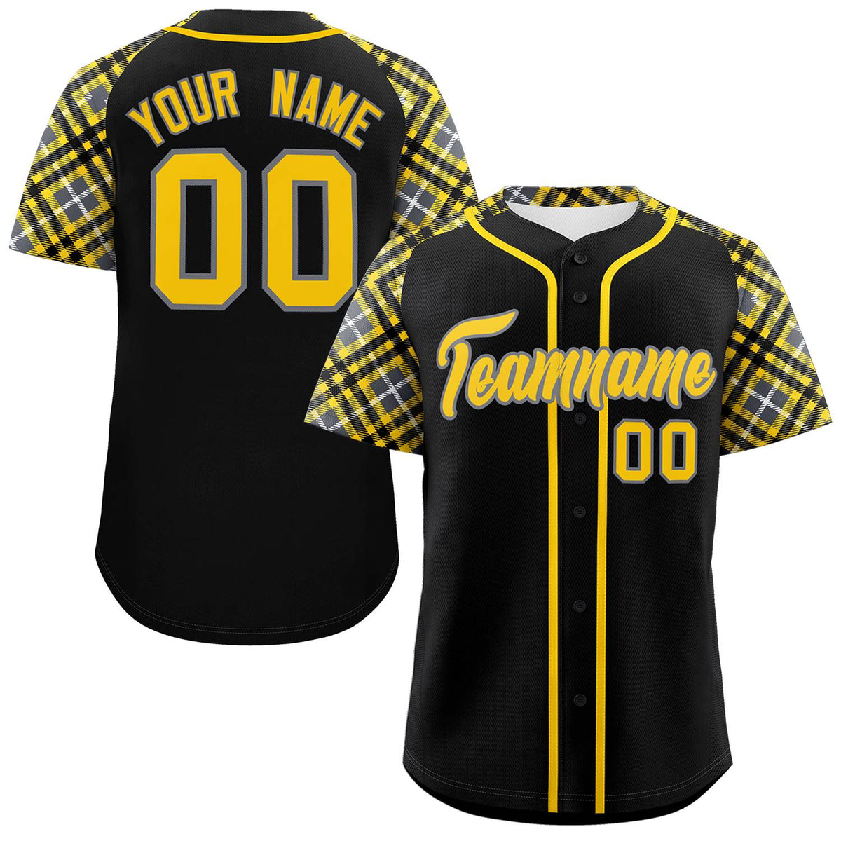 Custom Black Gold-Gray Personalized Raglan Sleeves Authentic Baseball Jersey | KXKSHOP