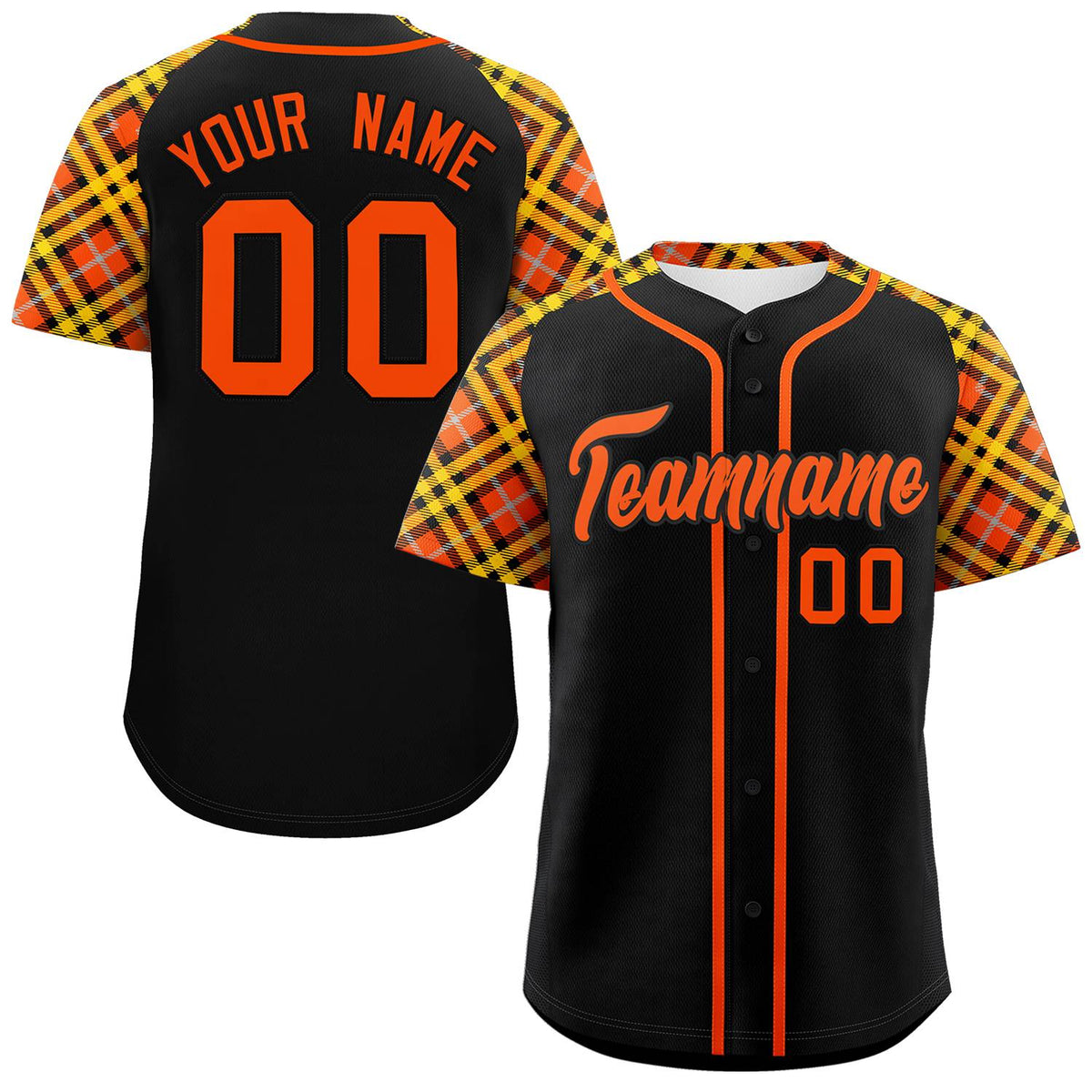 Custom Black Orange- Personalized Raglan Sleeves Authentic Baseball Jersey | KXKSHOP