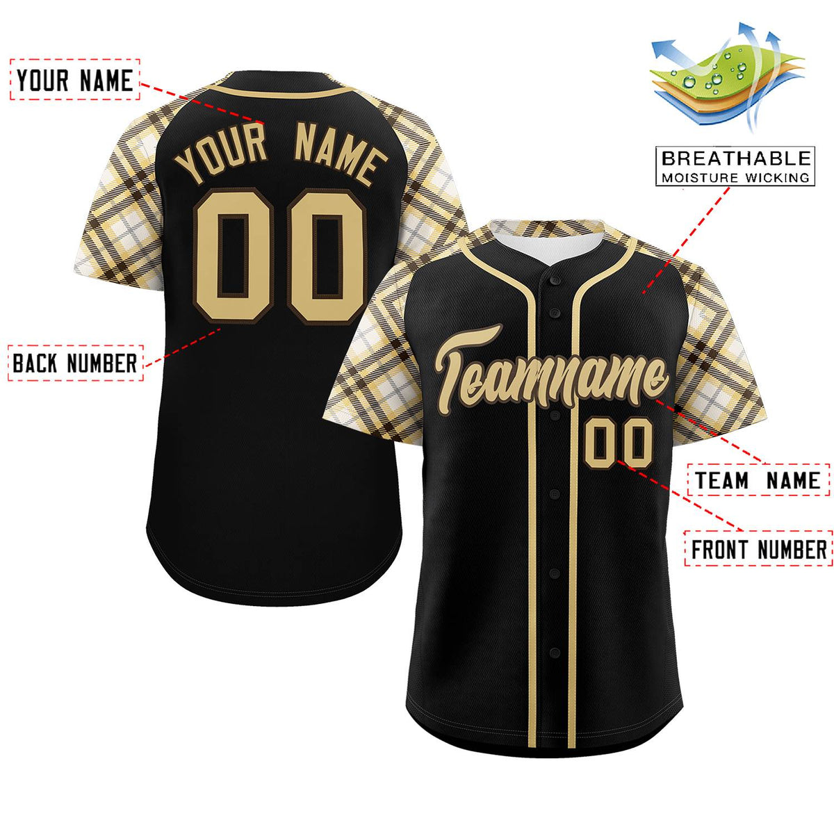 Custom Black Yellow- Personalized Raglan Sleeves Authentic Baseball Jersey | KXKSHOP