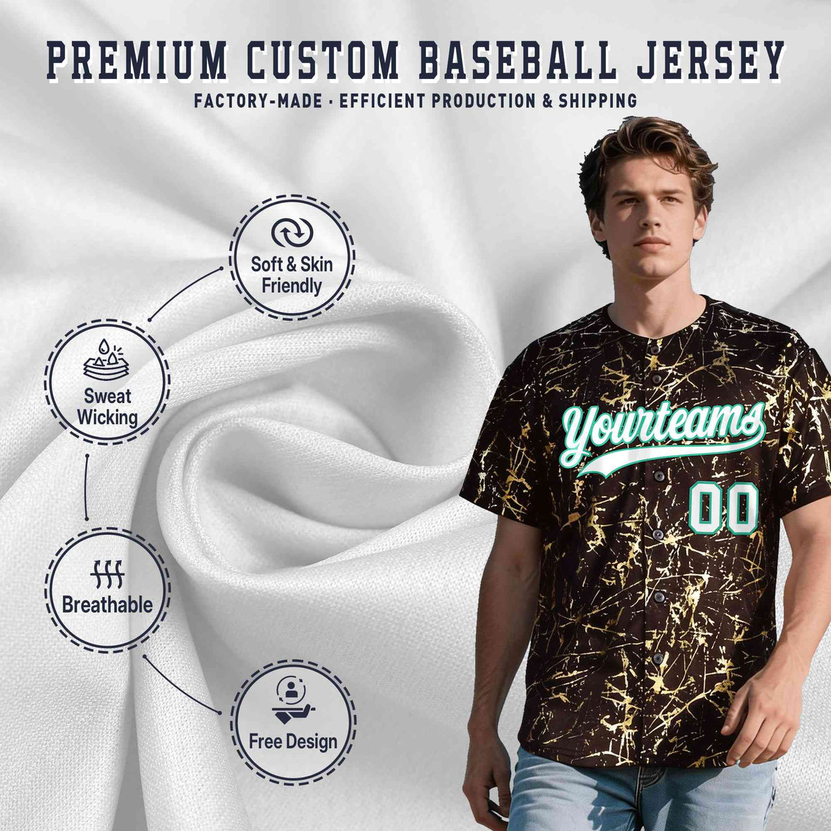 Custom Crimson White Black&Shiny Gold Cracked Foil Breathable Mesh Streetwear Baseball Jersey