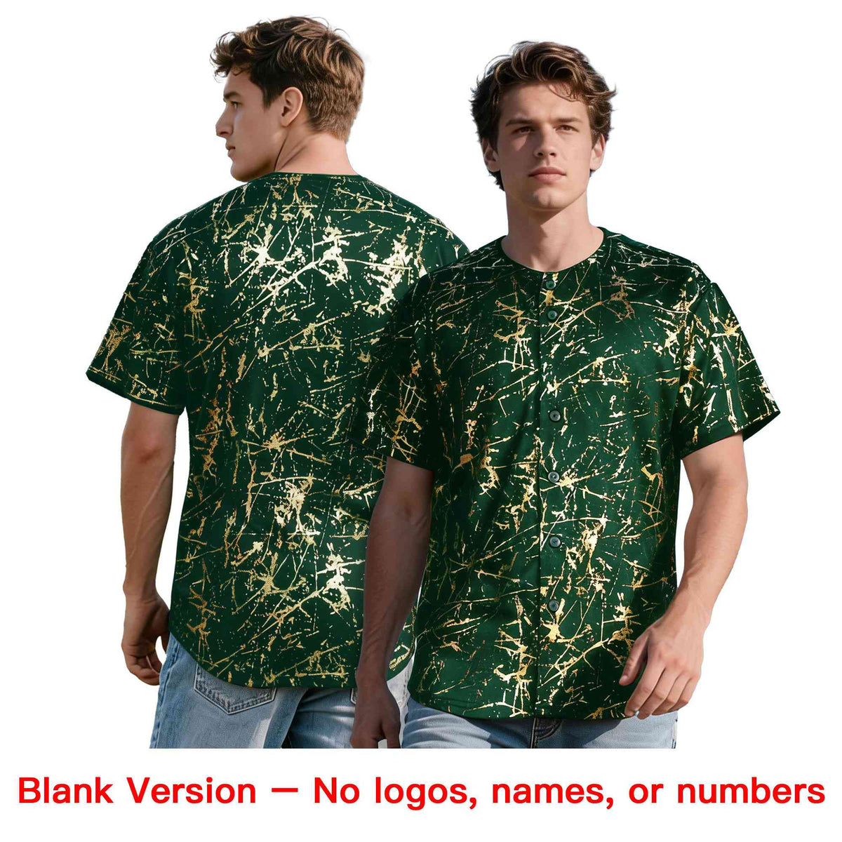 Custom Green Aqua Metallic Gold Splatter Urban Streetwear Baseball Jersey