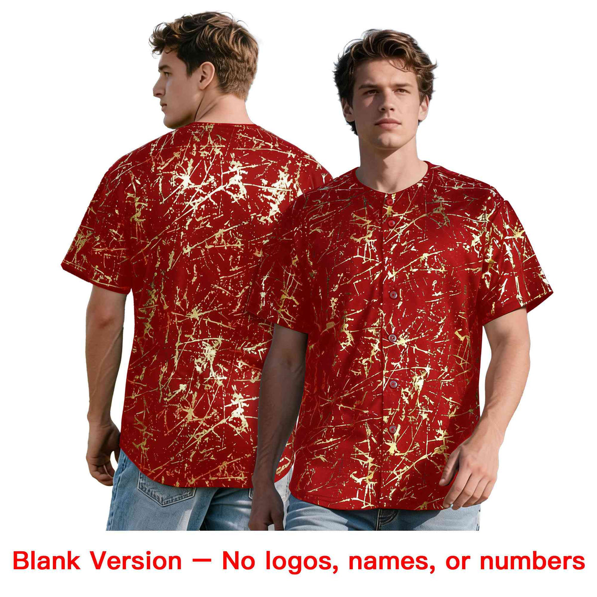 Custom Red Gold Black&Shiny Gold Cracked Foil Breathable Mesh Streetwear Baseball Jersey