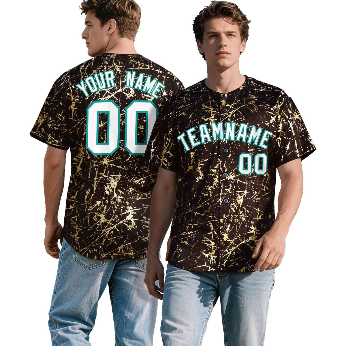 Custom Brown White Black&Shiny Gold Cracked Foil Breathable Mesh Streetwear Baseball Jersey