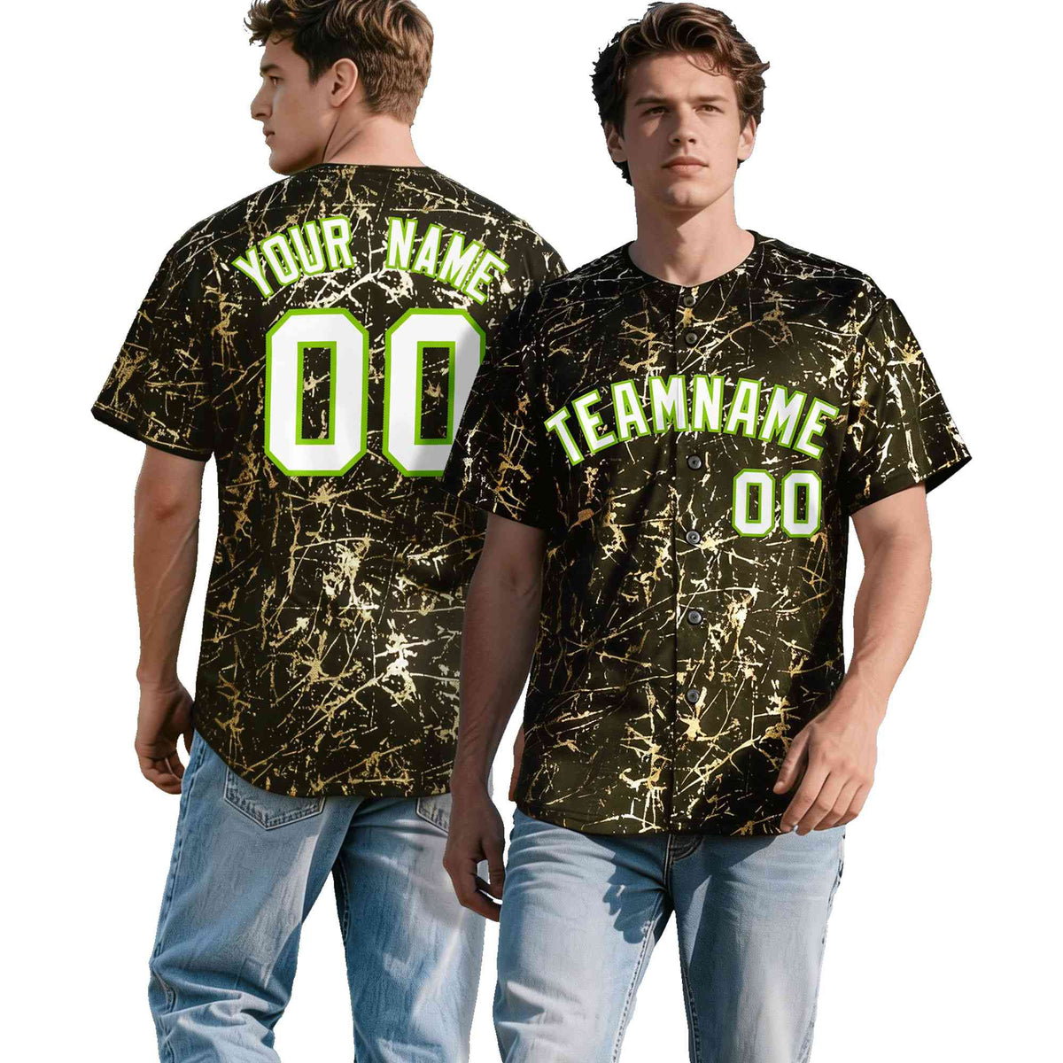 Custom Olive White Black&Shiny Gold Cracked Foil Breathable Mesh Streetwear Baseball Jersey