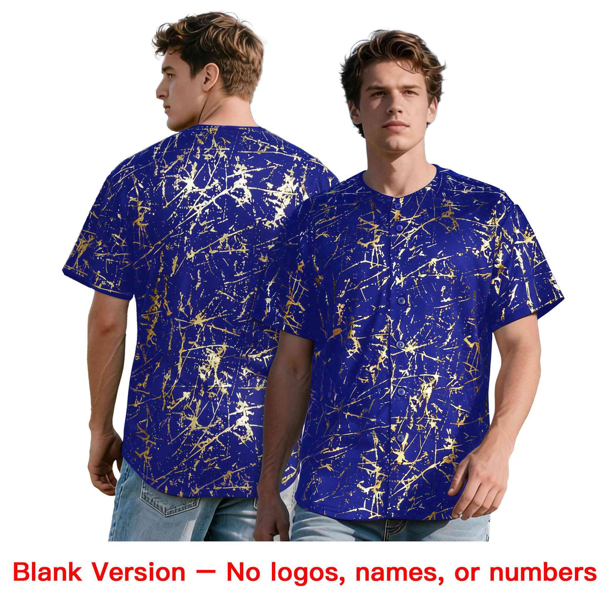 Custom Royal Old Gold Black&Shiny Gold Cracked Foil Hip Hop Button Down Baseball Jersey
