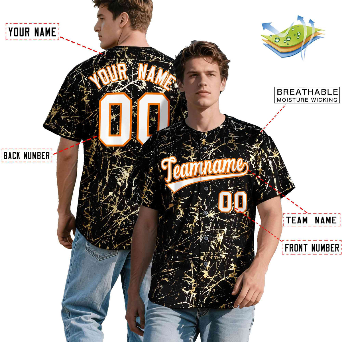 Custom Black White Black&Shiny Gold Cracked Foil Breathable Mesh Streetwear Baseball Jersey| KXKSHOP