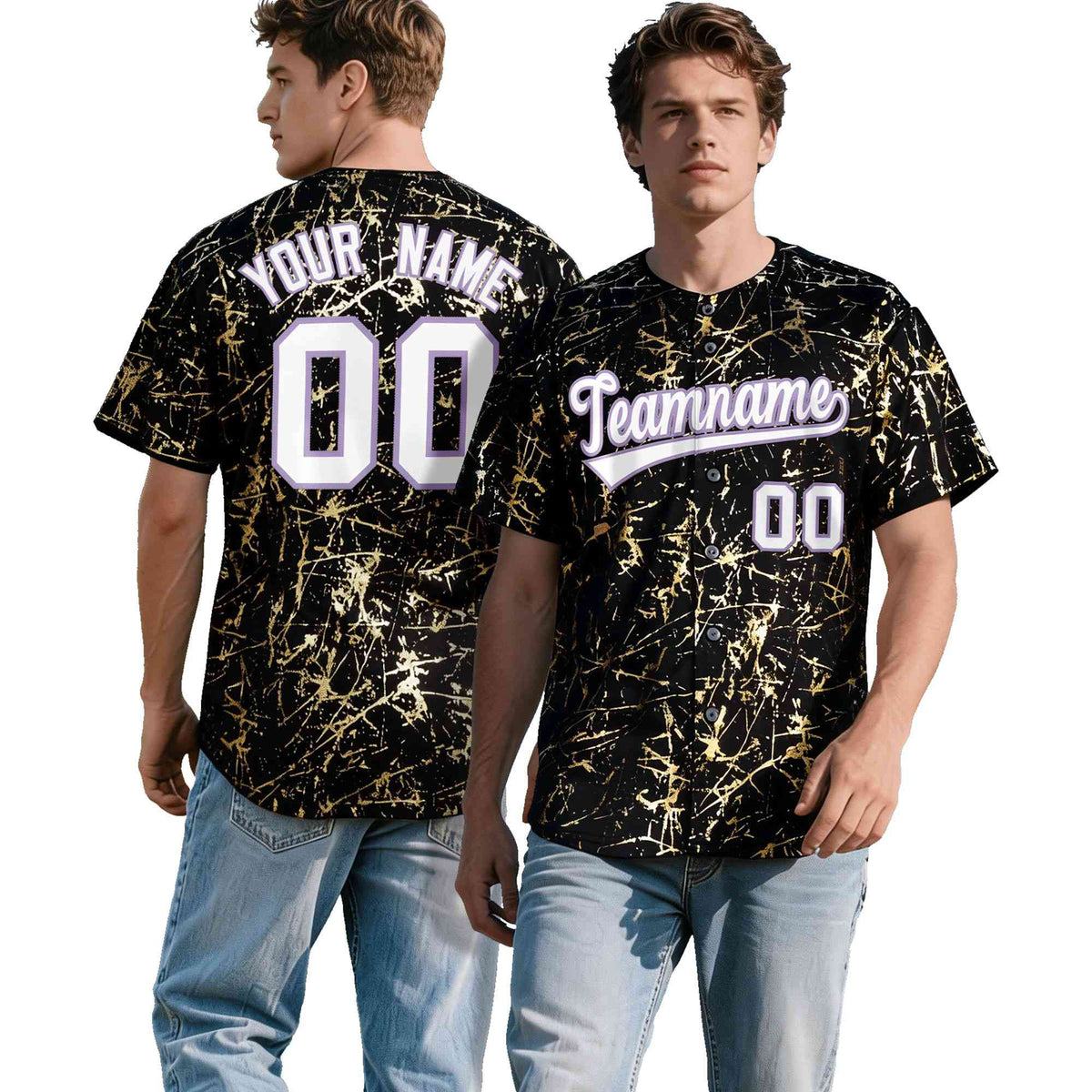 Custom Black White Black&Gold Marble Print Clubwear Party Streetwear Baseball Jersey| KXKSHOP