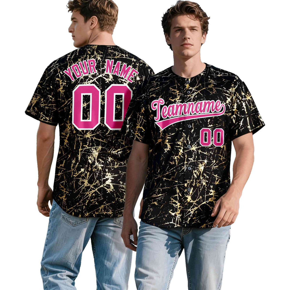 Custom Black Rose Red Shiny Gold Cracked Texture Baseball Jersey| KXKSHOP