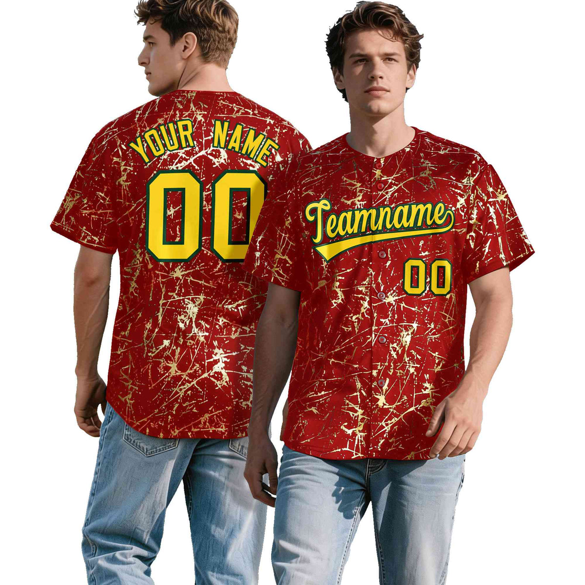 Custom Red Gold Black&Shiny Gold Cracked Foil Breathable Mesh Streetwear Baseball Jersey| KXKSHOP