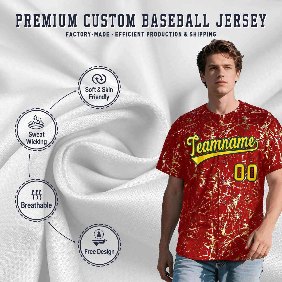 Custom Red Gold Black&Shiny Gold Cracked Foil Breathable Mesh Streetwear Baseball Jersey| KXKSHOP