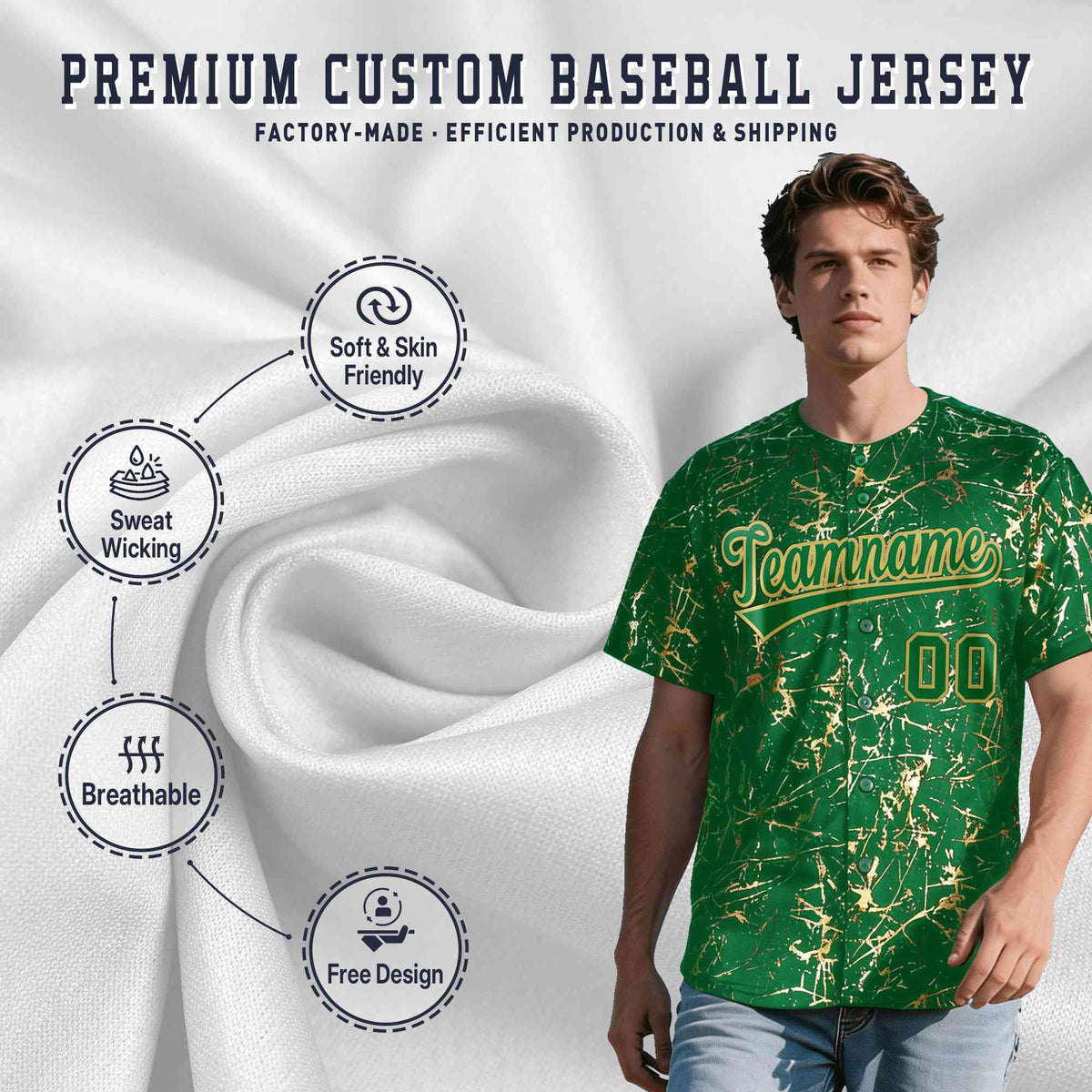 Custom Kelly Green Old Gold Shiny Gold Cracked Texture Baseball Jersey| KXKSHOP