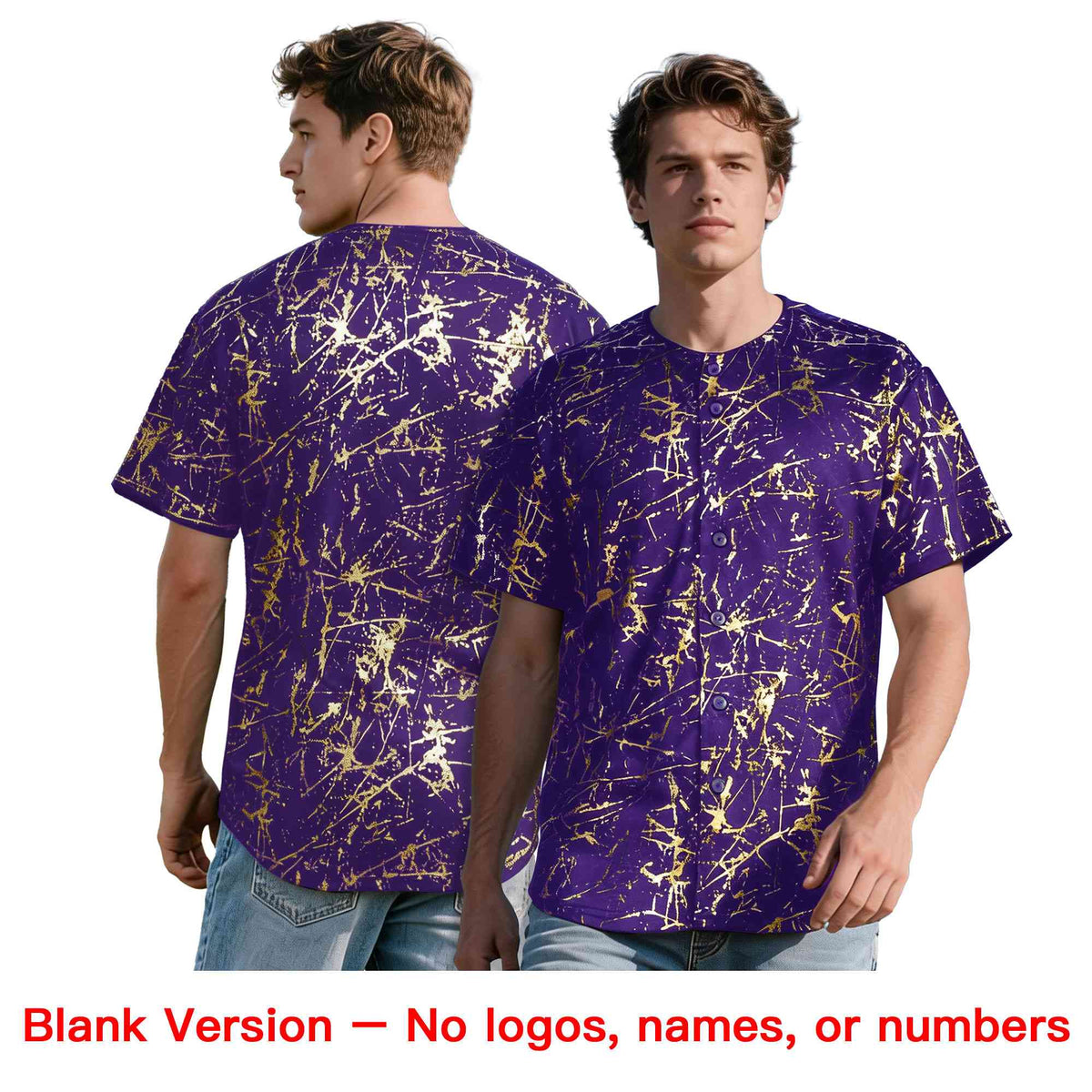 Custom Purple Light Purple Metallic Gold Splatter Breathable&Wrinkle-Resistant Baseball Jersey| KXKSHOP