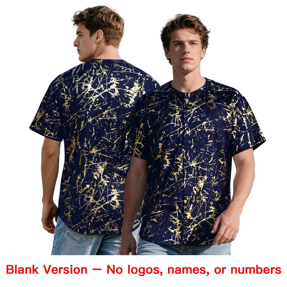 Custom Navy Yellow Metallic Gold Splatter Urban Streetwear Baseball Jersey| KXKSHOP