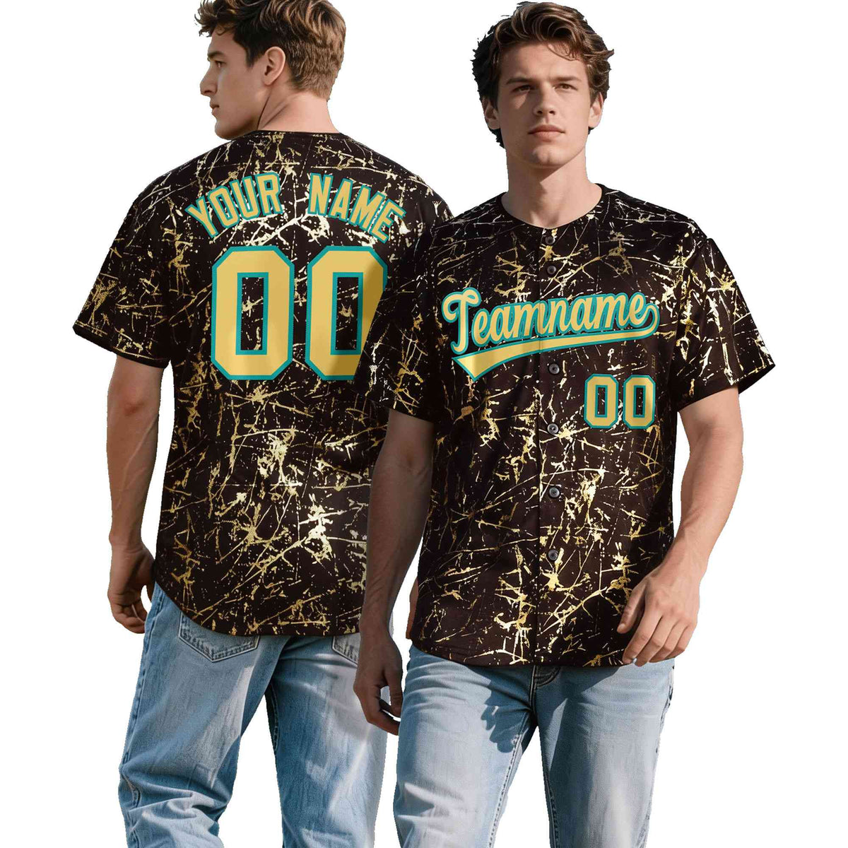 Custom Brown Khaki Black&Gold Marble Print Clubwear Party Streetwear Baseball Jersey| KXKSHOP