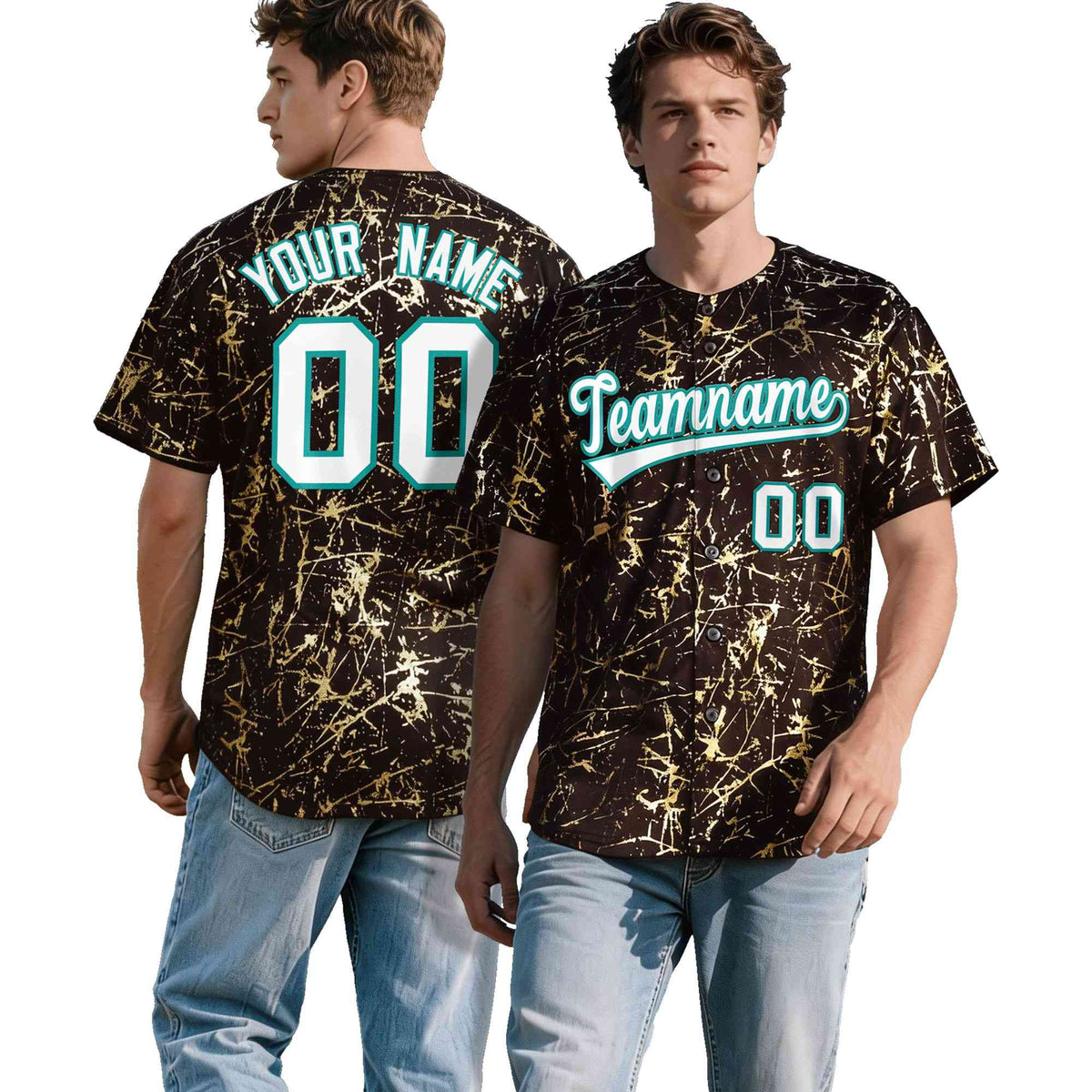 Custom Brown White Black&Shiny Gold Cracked Foil Breathable Mesh Streetwear Baseball Jersey| KXKSHOP