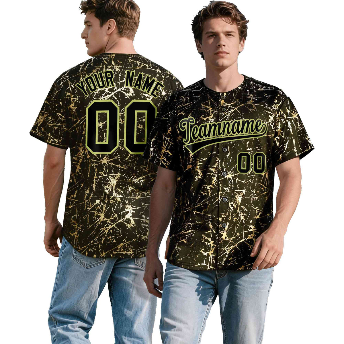 Custom Olive Black Metallic Gold Splatter Breathable&Wrinkle-Resistant Baseball Jersey| KXKSHOP