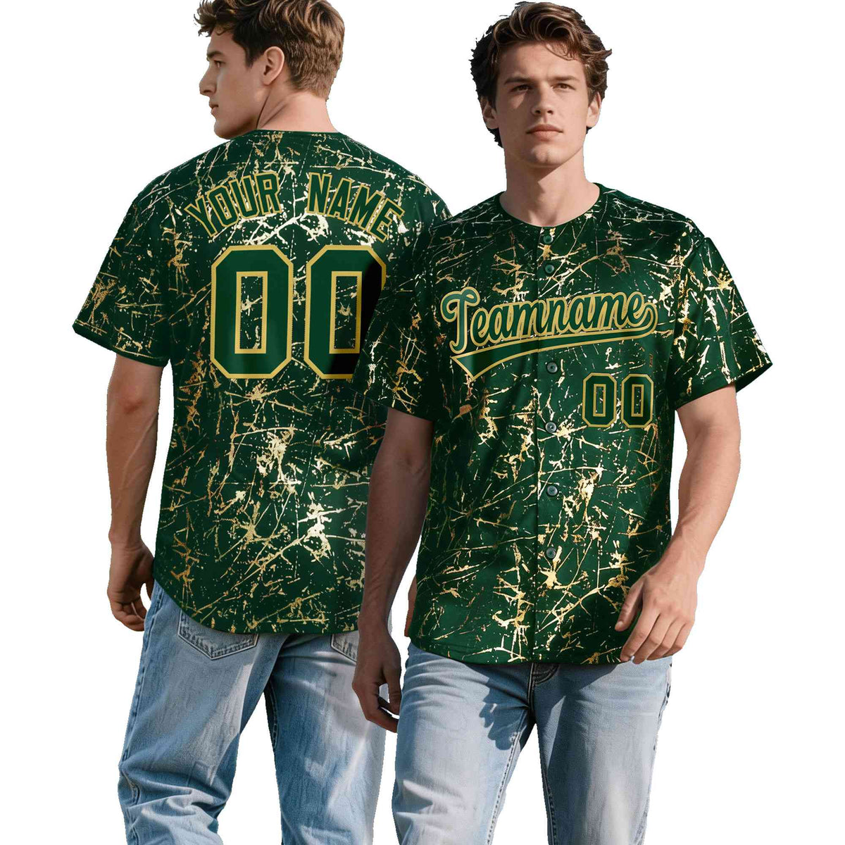 Custom Green Old Gold Shiny Gold Cracked Texture Baseball Jersey| KXKSHOP