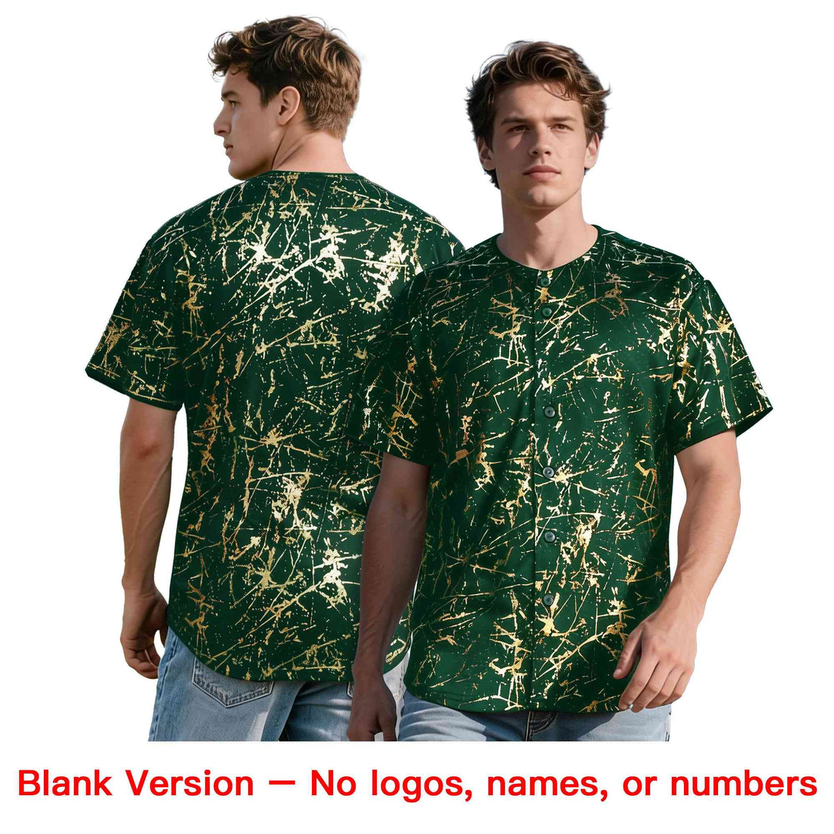 Custom Green Old Gold Black&Shiny Gold Cracked Foil Hip Hop Button Down Baseball Jersey| KXKSHOP