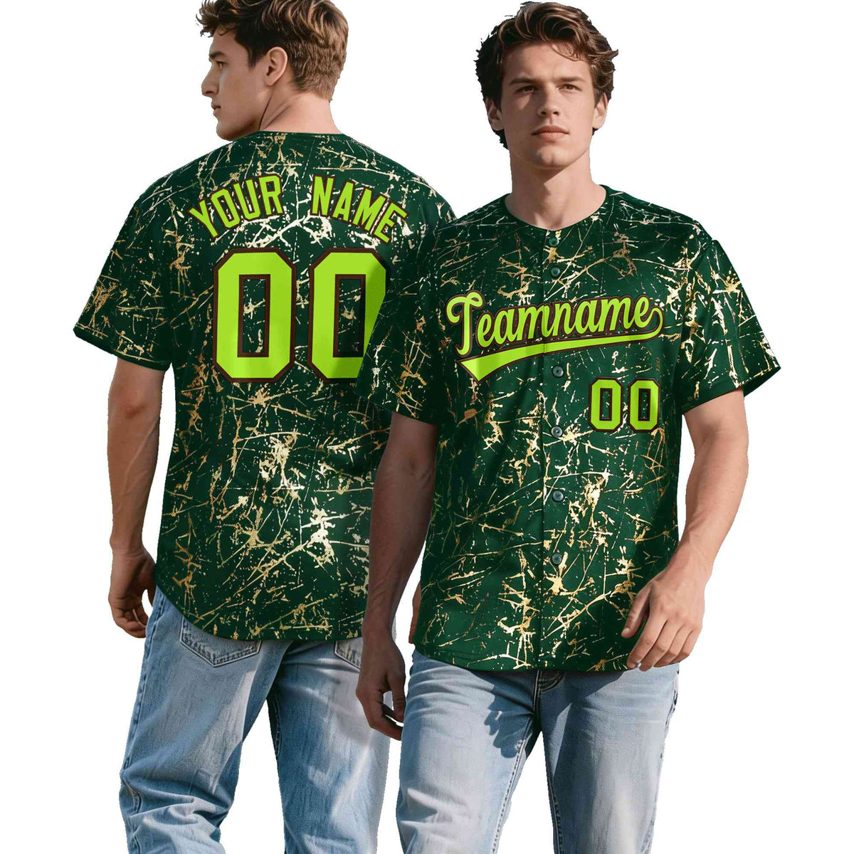 Custom Green Neon Green Black&Gold Marble Print Clubwear Party Streetwear Baseball Jersey| KXKSHOP