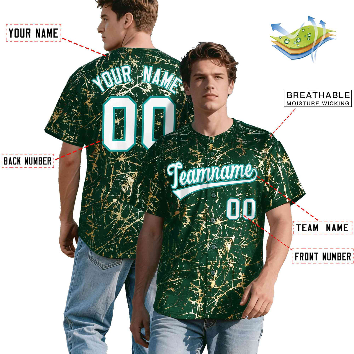 Custom Green White Black&amp;Shiny Gold Cracked Foil Breathable Mesh Streetwear Baseball Jersey| KXKSHOP