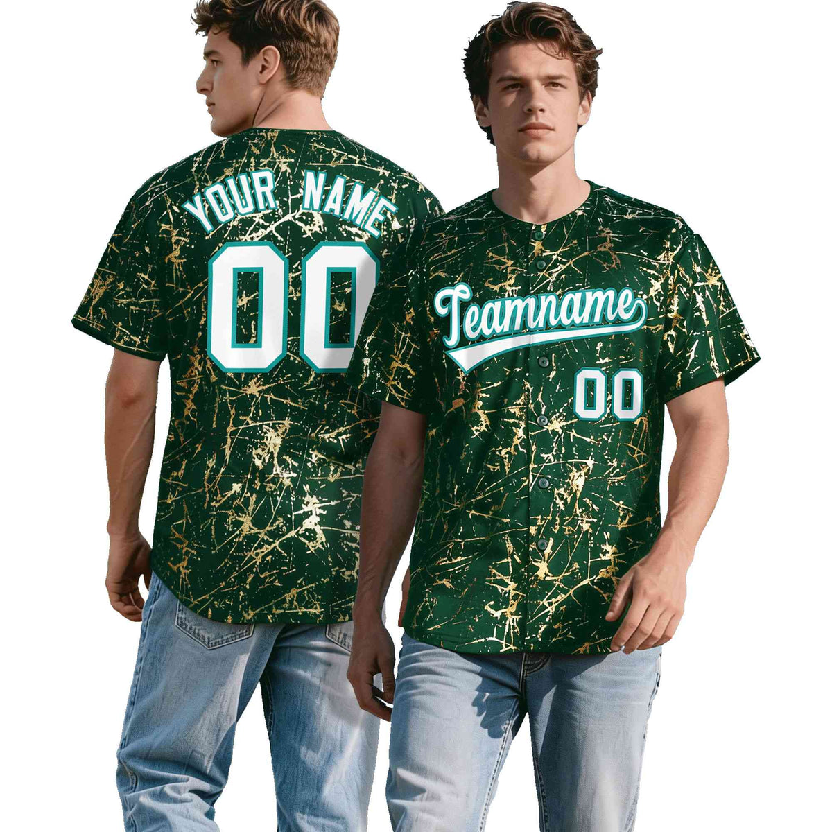 Custom Green White Black&amp;Shiny Gold Cracked Foil Breathable Mesh Streetwear Baseball Jersey| KXKSHOP
