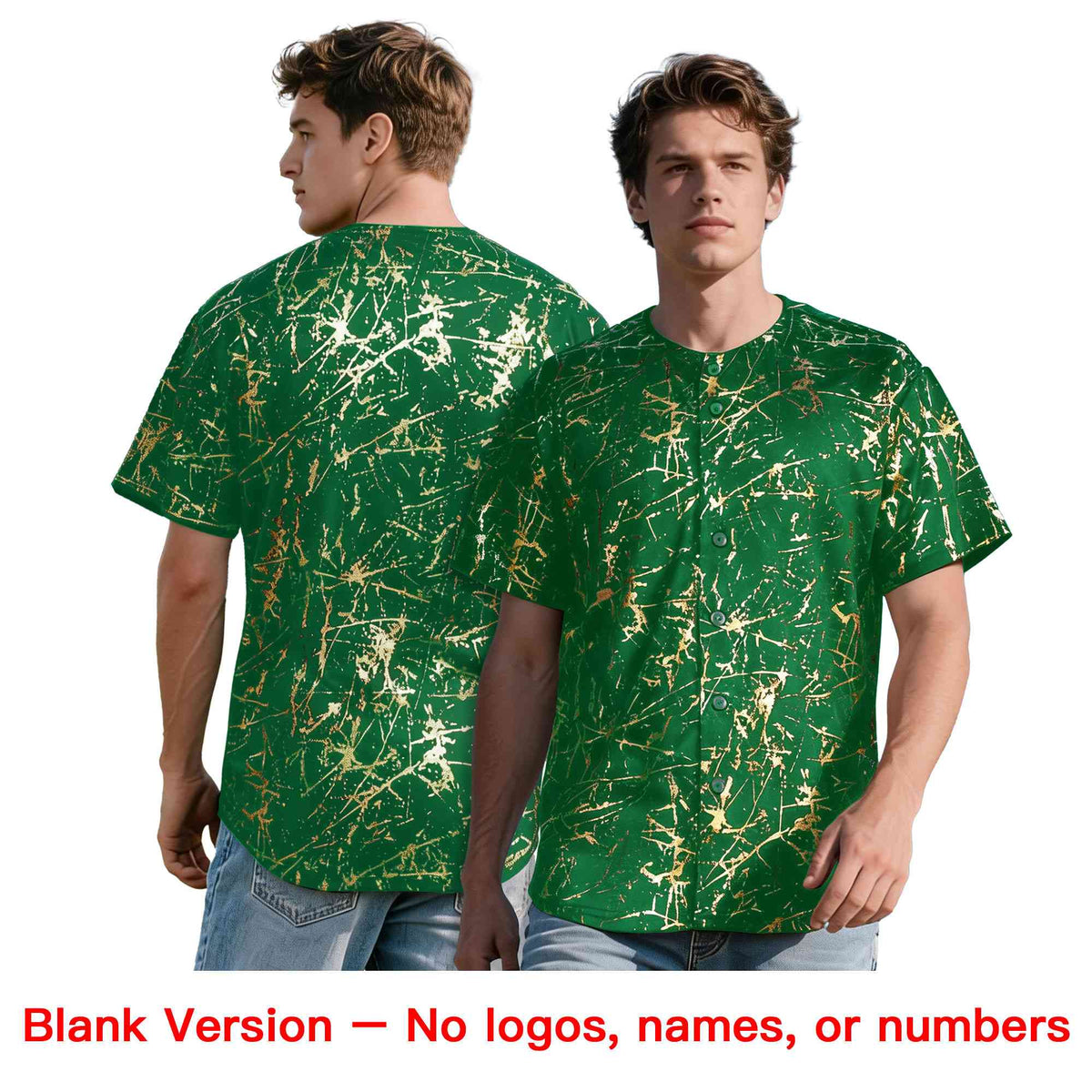 Custom Kelly Green Red Metallic Gold Splatter Breathable&Wrinkle-Resistant Baseball Jersey