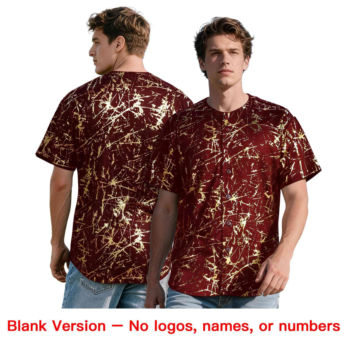 Custom Crimson Burgundy Shiny Gold Cracked Texture Baseball Jersey