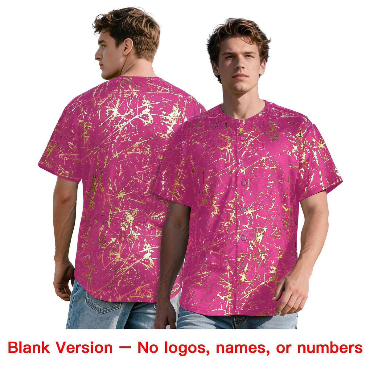Custom Pink White Black&Shiny Gold Cracked Foil Breathable Mesh Streetwear Baseball Jersey