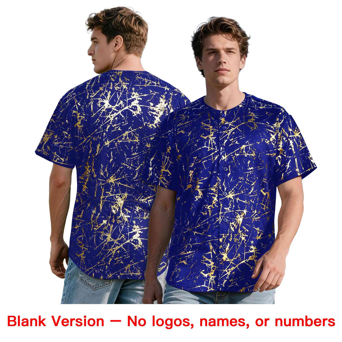 Custom Royal Red Metallic Gold Splatter Breathable&Wrinkle-Resistant Baseball Jersey