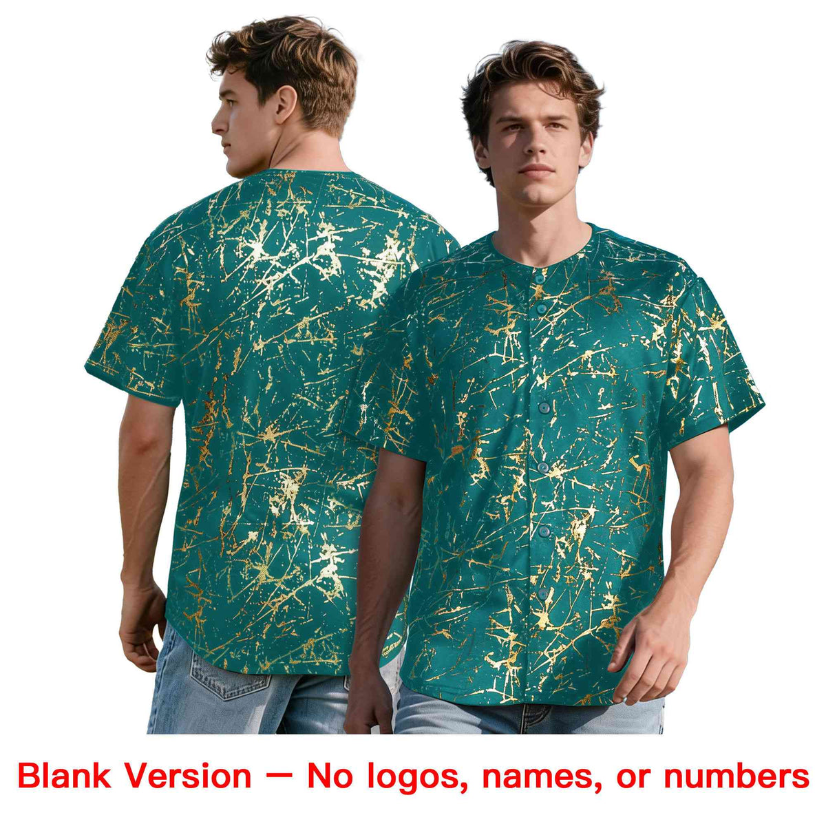 Custom Teal White Black&Shiny Gold Cracked Foil Breathable Mesh Streetwear Baseball Jersey