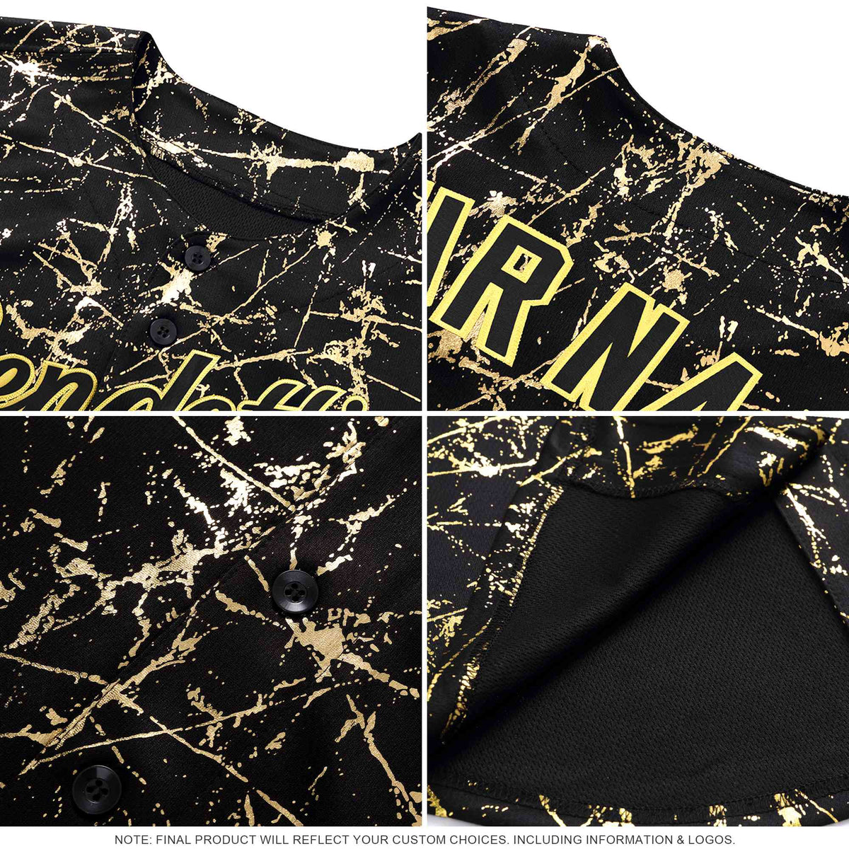 Custom Purple Old Gold Black&Shiny Gold Cracked Foil Hip Hop Button Down Baseball Jersey