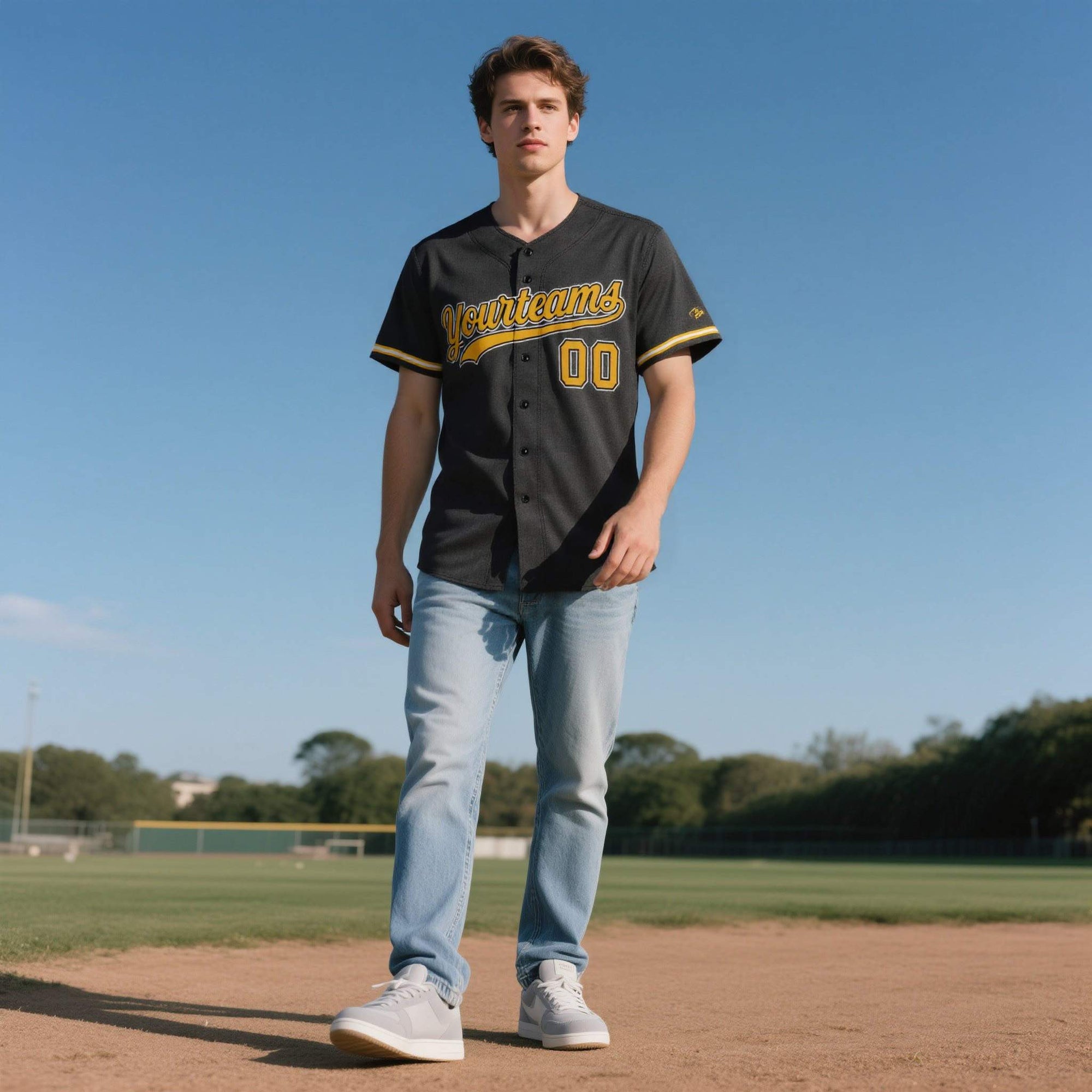 Custom Black Personalized Denim Baseball Jersey For Men Women Boy| KXKSHOP