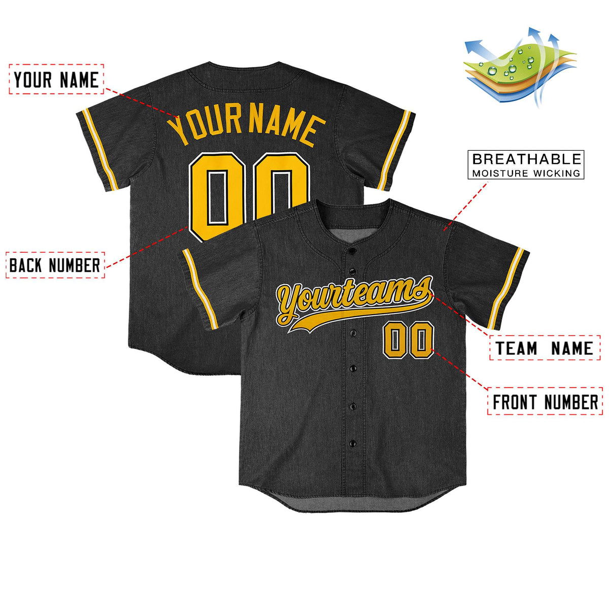 Custom Black Personalized Denim Baseball Jersey For Men Women Boy| KXKSHOP