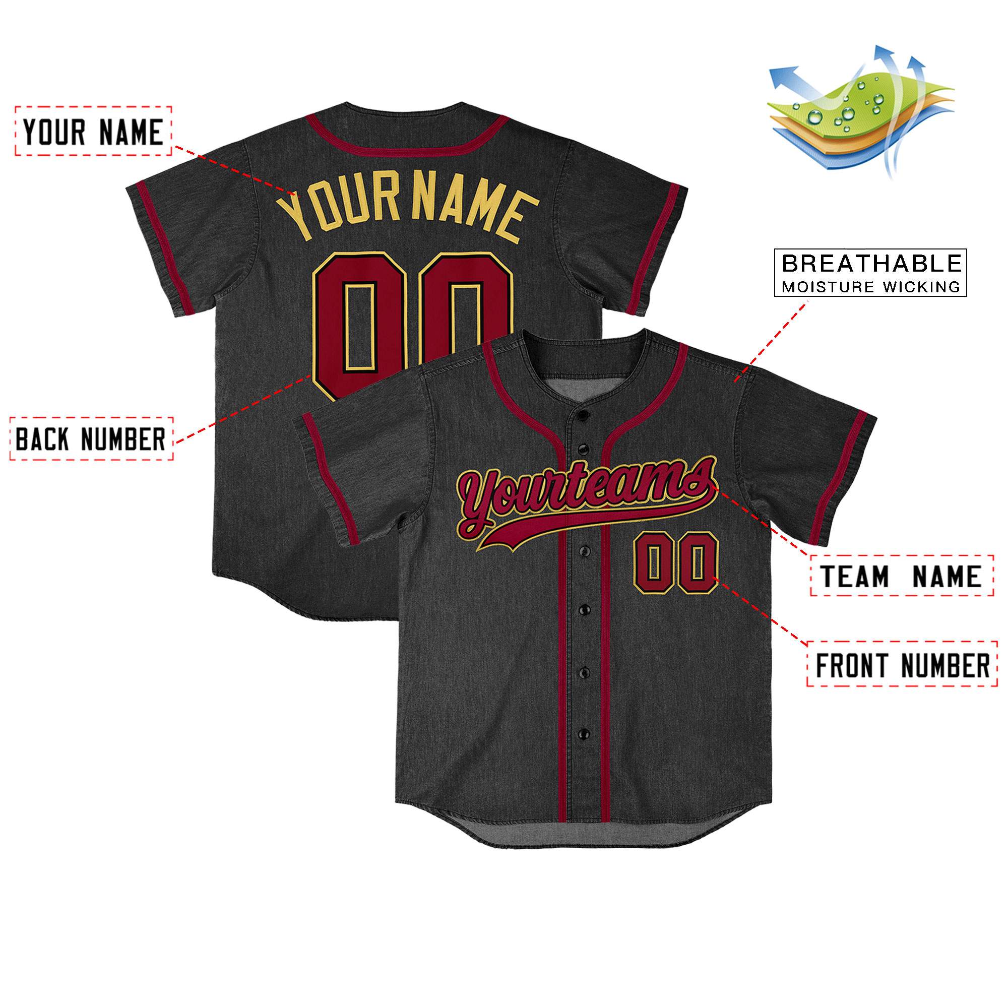 Custom Black Personalized Denim Baseball Jersey For Men Women Boy| KXKSHOP