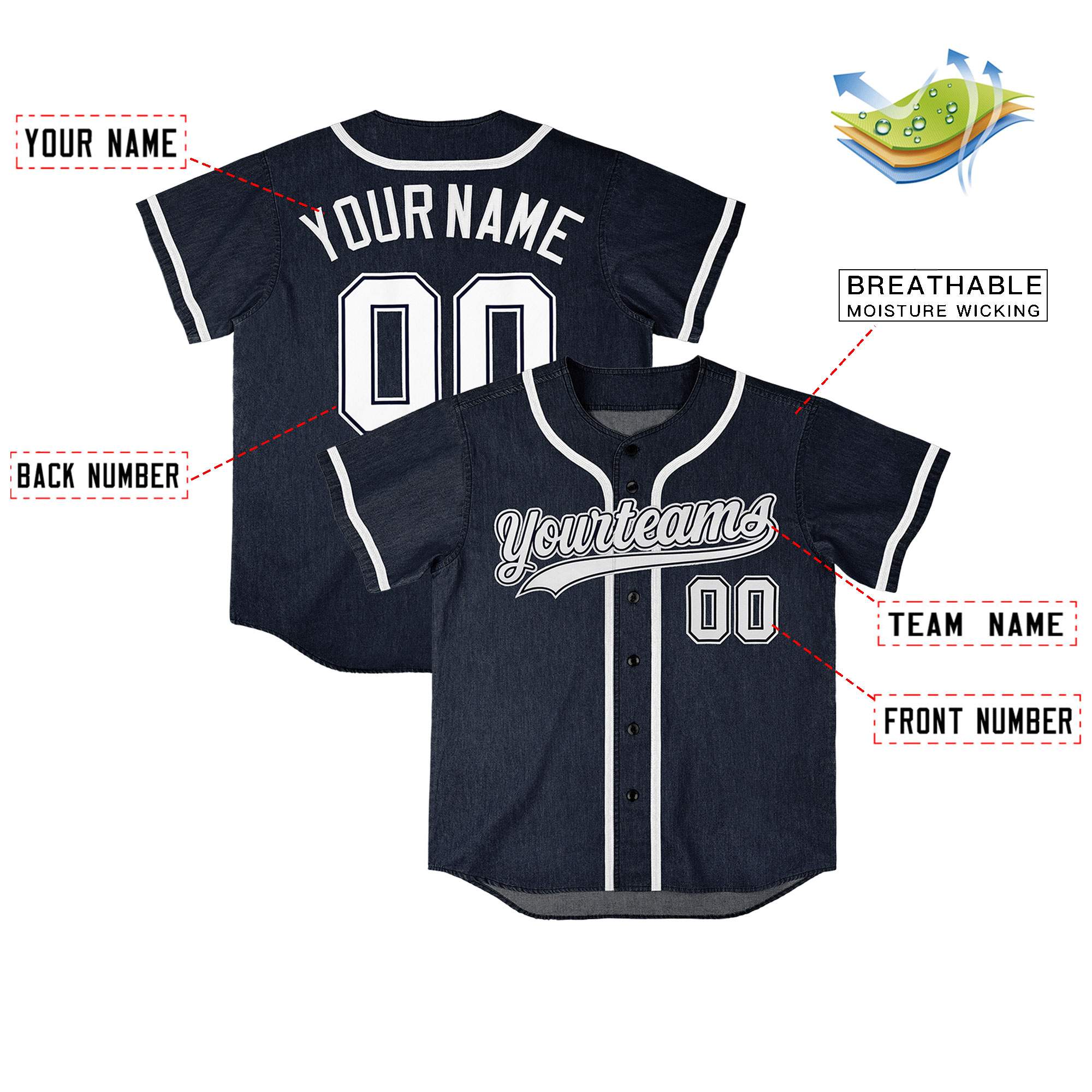 Custom Navy Personalized Denim Baseball Jersey For Men Women Boy| KXKSHOP