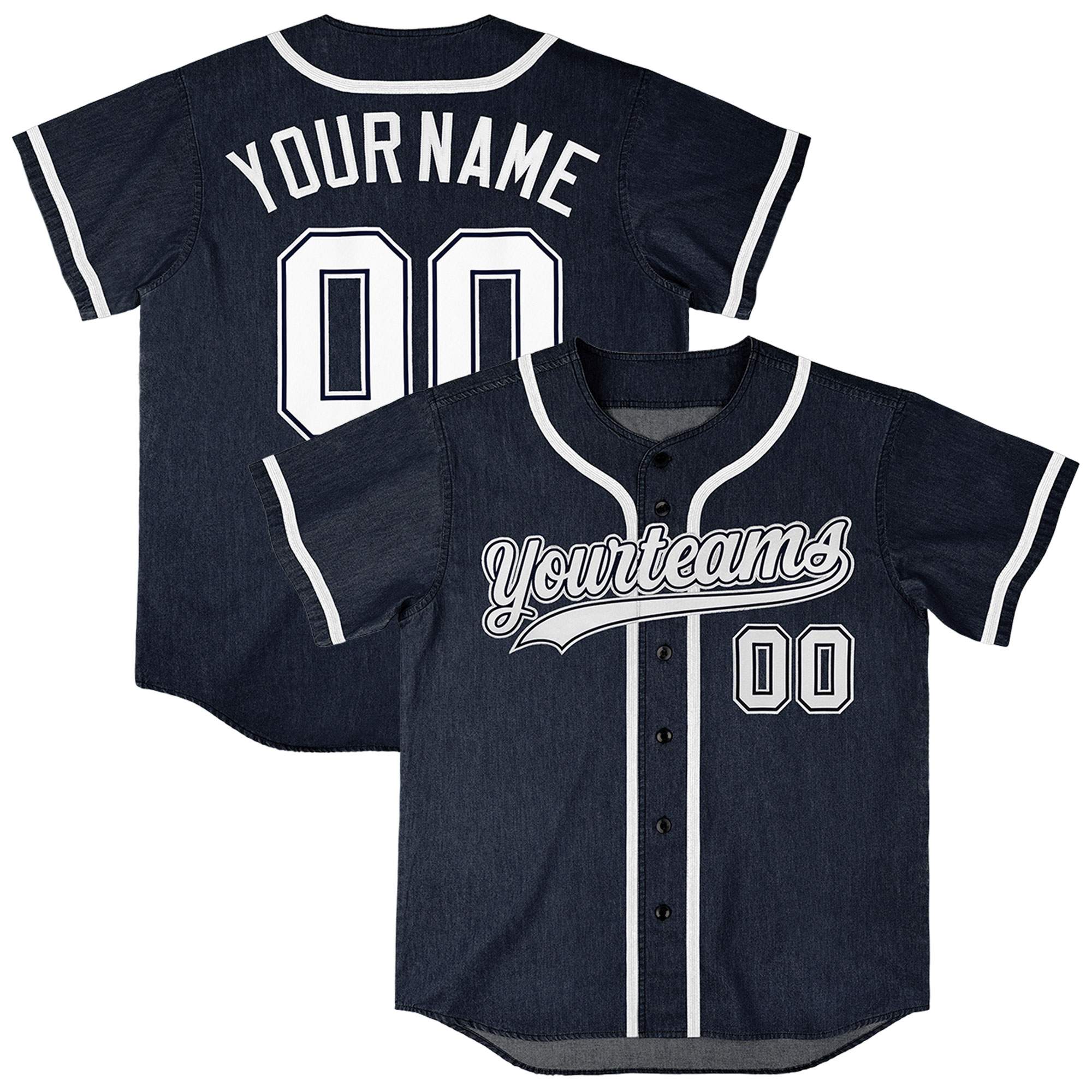 Custom Navy Personalized Denim Baseball Jersey For Men Women Boy| KXKSHOP