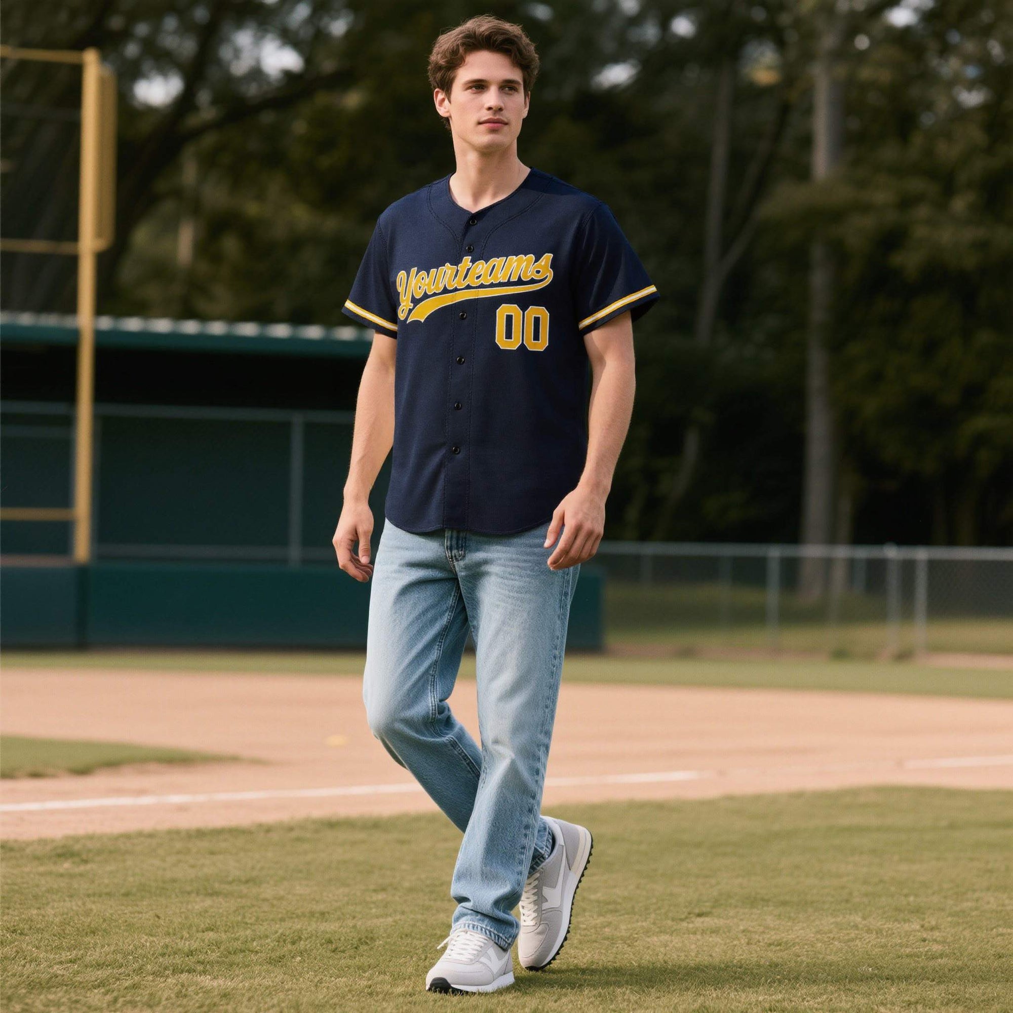 Custom Navy Personalized Denim Baseball Jersey For Men Women Boy| KXKSHOP