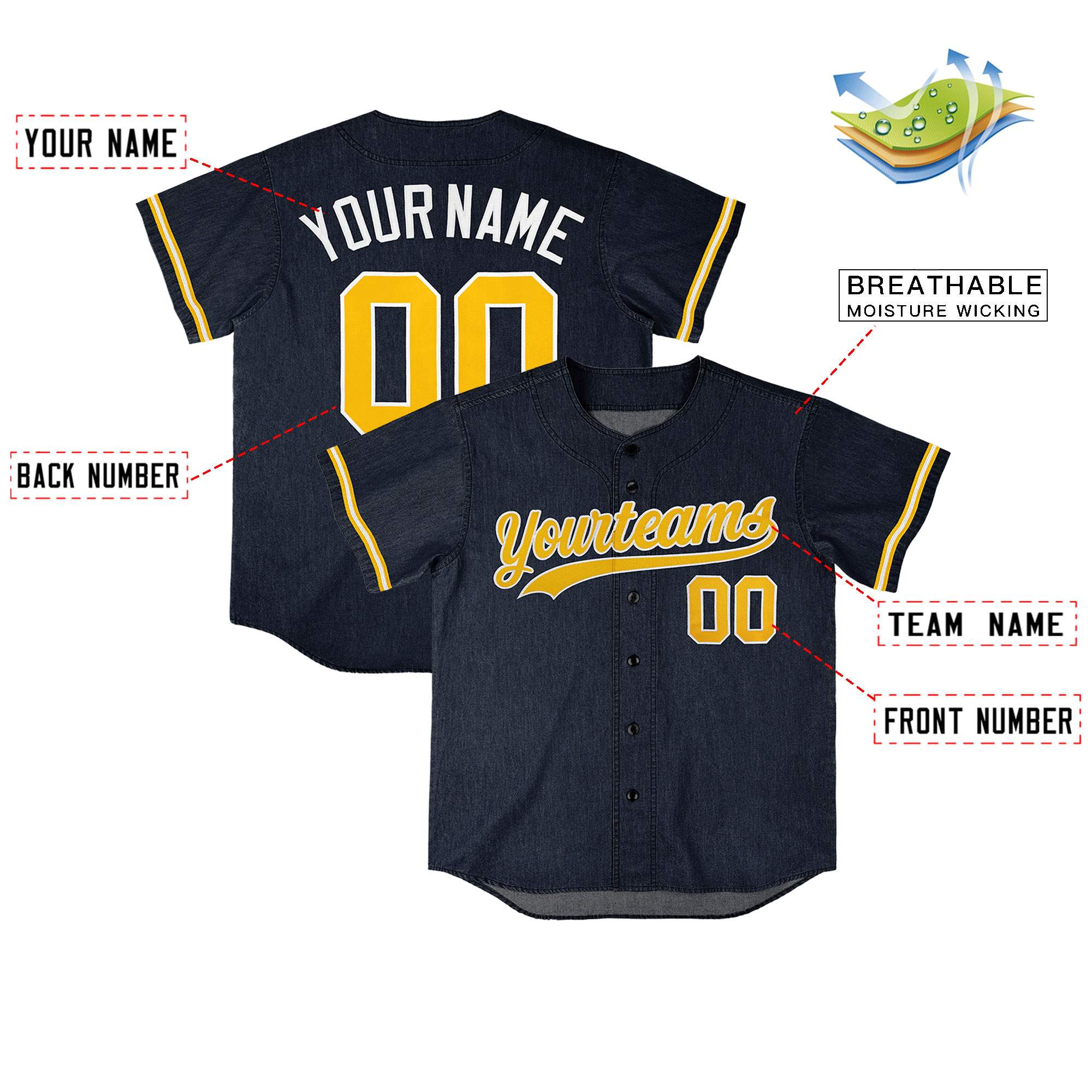 Custom Navy Personalized Denim Baseball Jersey For Men Women Boy| KXKSHOP