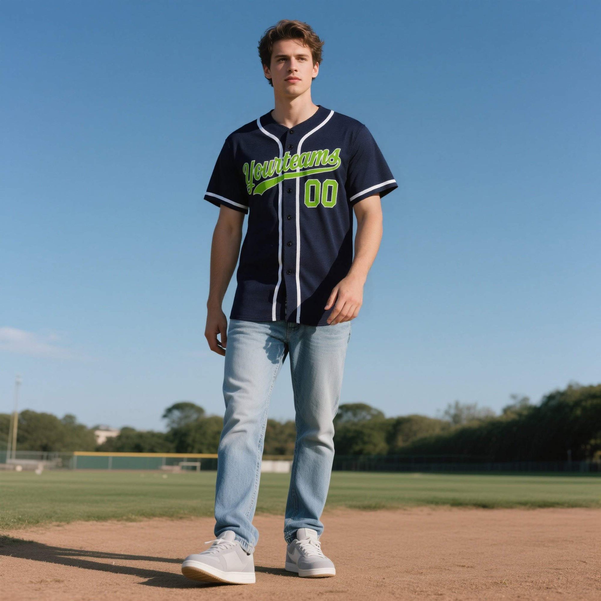 Custom Navy Personalized Denim Baseball Jersey For Men Women Boy| KXKSHOP