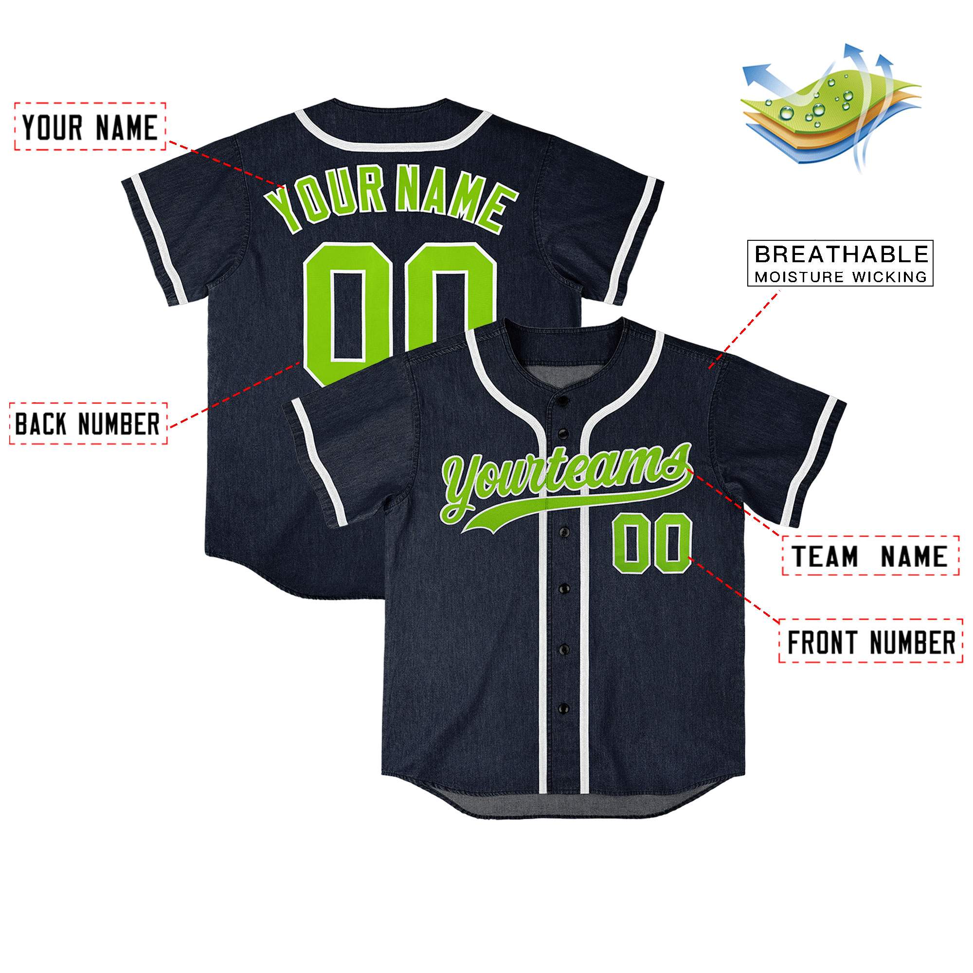 Custom Navy Personalized Denim Baseball Jersey For Men Women Boy| KXKSHOP