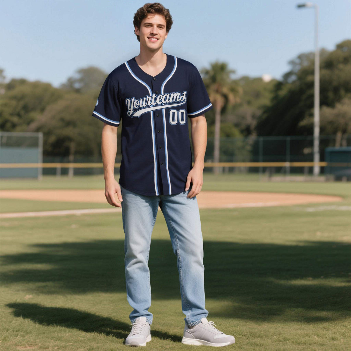 Custom Navy Personalized Denim Baseball Jersey For Men Women Boy| KXKSHOP