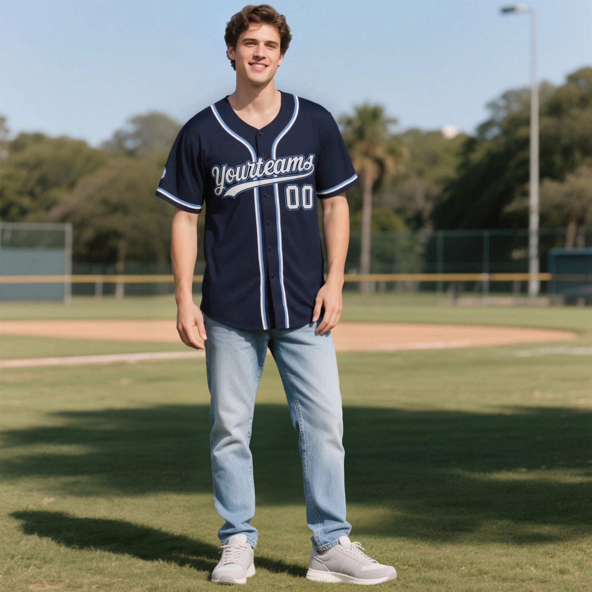 Custom Navy Personalized Denim Baseball Jersey For Men Women Boy| KXKSHOP