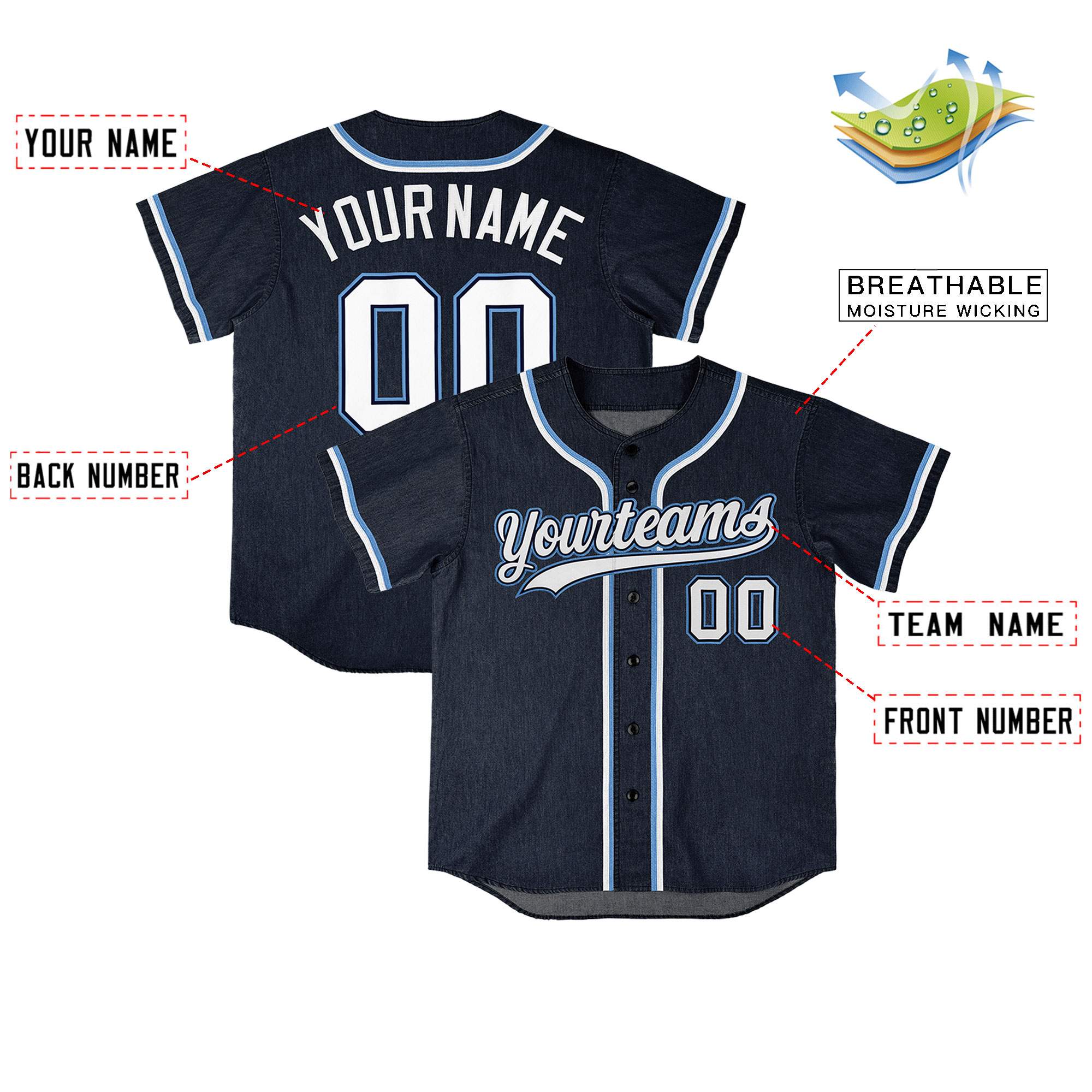 Custom Navy Personalized Denim Baseball Jersey For Men Women Boy| KXKSHOP