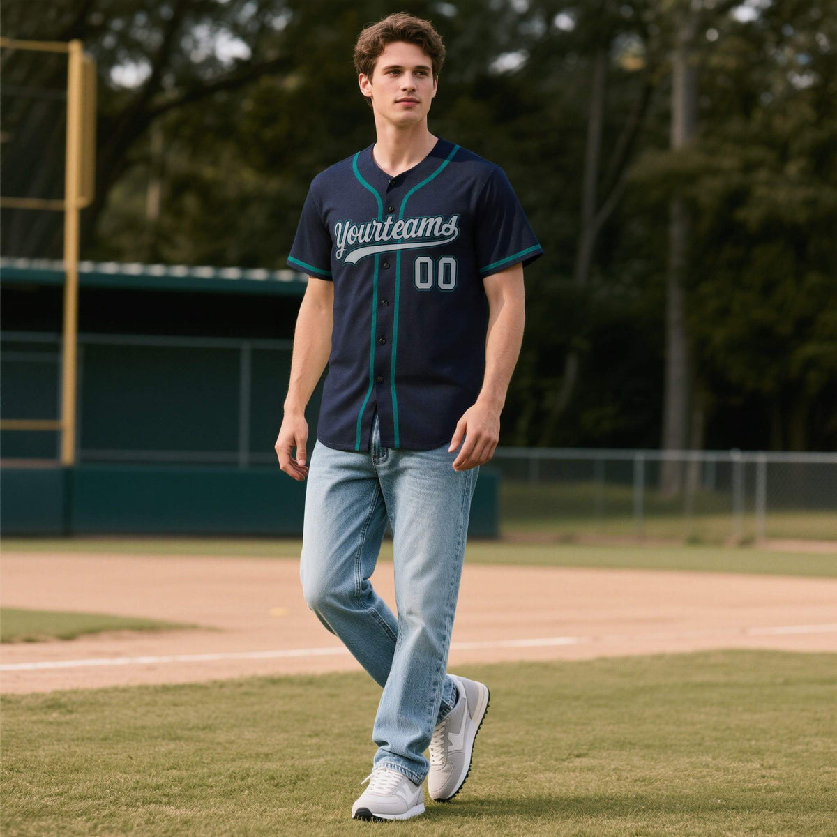 Custom Navy Personalized Denim Baseball Jersey For Men Women Boy| KXKSHOP