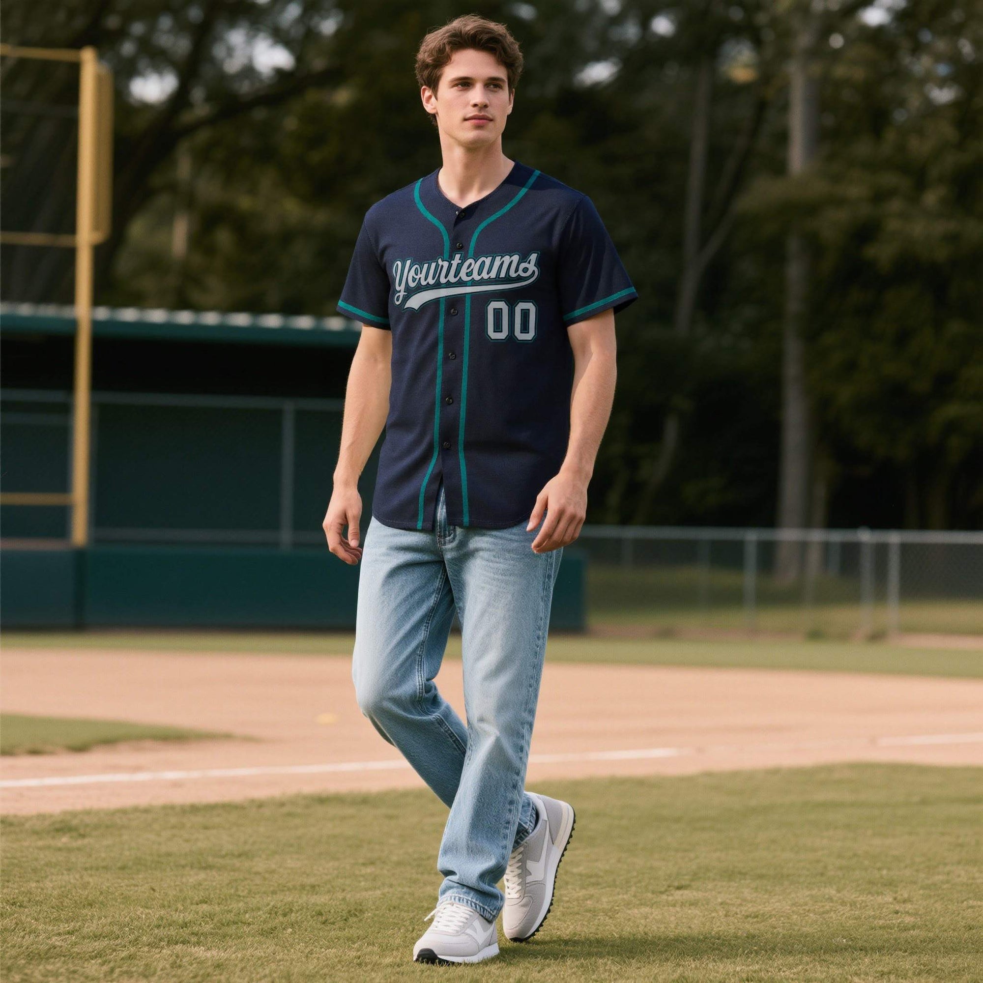 Custom Navy Personalized Denim Baseball Jersey For Men Women Boy| KXKSHOP